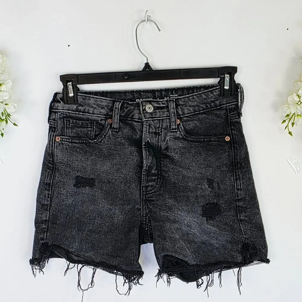 Old Navy O.G. Straight Shorts Size 4 Black Distressed High Rise Grunge Festival